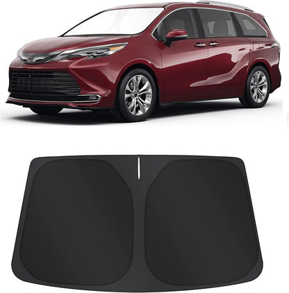 TINGLU Sun Shade for Toyota Sienna Mini Van 2021-2024 2025 2026 Accessories Windshield Sun Shade Window Shade UV Rays Protection Sun Visor Cover with Steering Wheel Sunshade Storage Bag