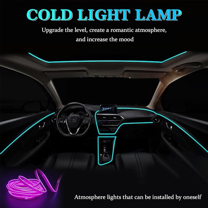 EL Wire Car Interior LED Strips Lights, 16FT 5V USB Auto Neon Light Strip, Electroluminescent Vehicle Interior Ambient Lighting Decor Accessories, Universal for RV, SUV, Truck (Purple)