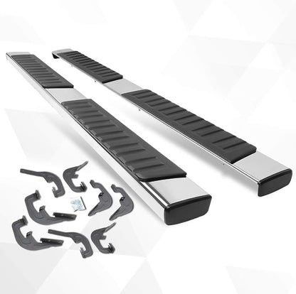 [Pair] 6 Inch Chrome Stainless Running Boards Side Steps Bars Compatible with 07-19 Chevy Silverado/GMC Sierra Crew Cab