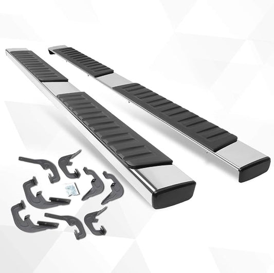 [Pair] 6 Inch Chrome Stainless Running Boards Side Steps Bars Compatible with 07-19 Chevy Silverado/GMC Sierra Crew Cab