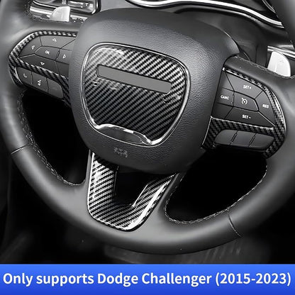 Carbon Fiber Style Car Steering Wheel Trim Cover Panel for Dodge Challenger Charger 2015-2023 and Dodge Durango 2014-2020 Auto Interior Decorations Accessories Center Console Protection Covers