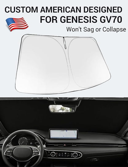 Proadsy 2026 Upgrade Windshield Sun Shade Custom Fit Genesis GV70 2022-2025 2026 Foldable Front Sunshade Protector Sun Visor Blocks UV Rays Keep Car Cooler Accessories
