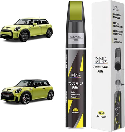 XNA Zesty Yellow(C5H) for MINI Touch Up Paint, 2 in 1 Car Scratch Remover with Pen Tip and Brush, Exact Color-Matched for Car Paint Scratch Repair, Quick & Easy Fix Chips and Nicks