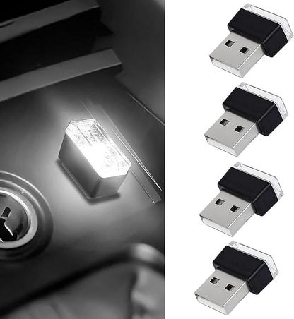 4 PCS USB LED Car Interior Atmosphere Lamp, Portable Mini Auto LED Decor Night Light, Plug-in USB Interface Ambient Lighting Kit, Universal Car Interior Accessories(White)