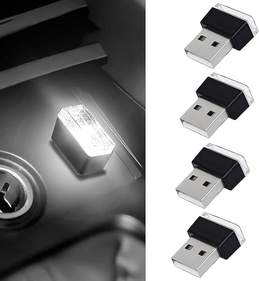 4 PCS USB LED Car Interior Atmosphere Lamp, Portable Mini Auto LED Decor Night Light, Plug-in USB Interface Ambient Lighting Kit, Universal Car Interior Accessories(White)