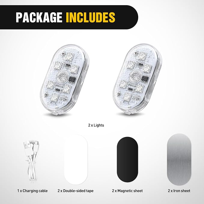 Nilight Wireless Magnetic RGB LED Interior Lights, 2 PCS 7 Colors USB Rechargeable Universal Mini Sticky Footwell Ambient Atmosphere Reading Lamp with Touch Sensor, Portable Night Lighting for Car