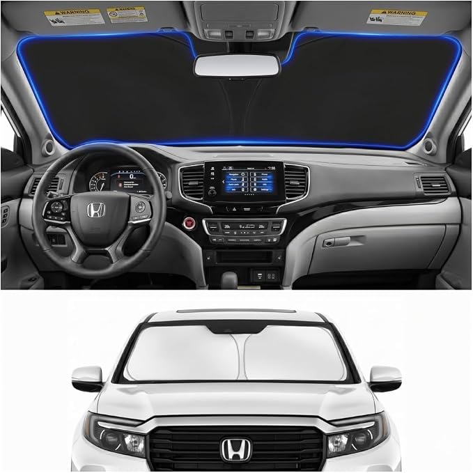 Custom Fit Windshield Sun Shade for Honda Ridgeline 2017-2026 | Custom Fit Windshield Cover, Blocks UV Rays, Double-Layer Heat Shield, Durable Frame, Easy Fold & Storage