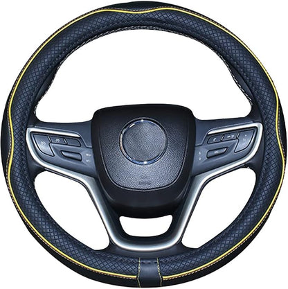 Mayco Bell Universal Standard Size Steering Wheel Cover Anti-Slip,Safety,Soft,Breathable,Durable,Full Surround,Comfortable Grip Microfiber Leather (14.5-15 inch,Black Yellow)