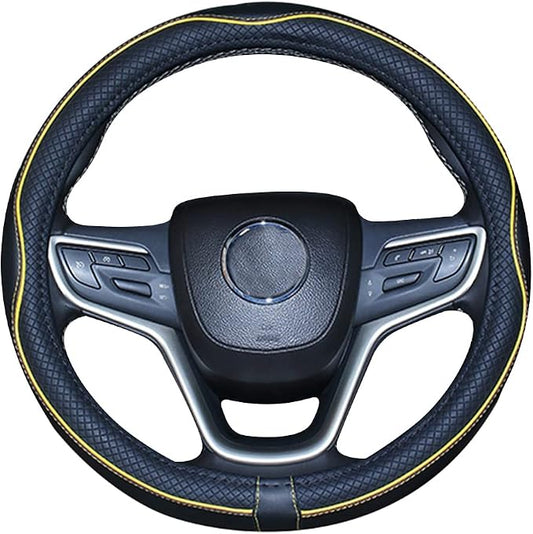 Mayco Bell Universal Standard Size Steering Wheel Cover Anti-Slip,Safety,Soft,Breathable,Durable,Full Surround,Comfortable Grip Microfiber Leather (14.5-15 inch,Black Yellow)