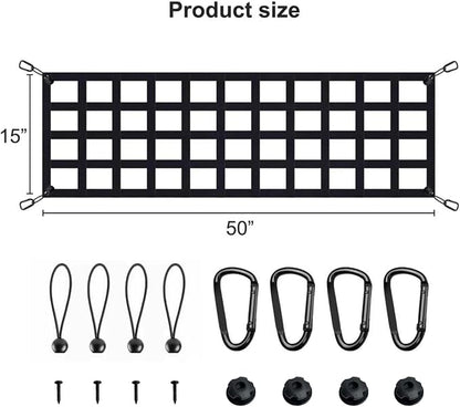 Tailgate Net - for Full Size Truck Cargo Net Compatible with Ford, Chevy, Dodge,Ram etc - Tail Gate Extender Nets for Pickup Truck Bed Accessories (50" x 15")