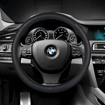 Steering Wheel Cover - Microfiber Leather, Classic Embossing, Anti-Slip Breathable, Fit 15 Inch (Black & Red Line)