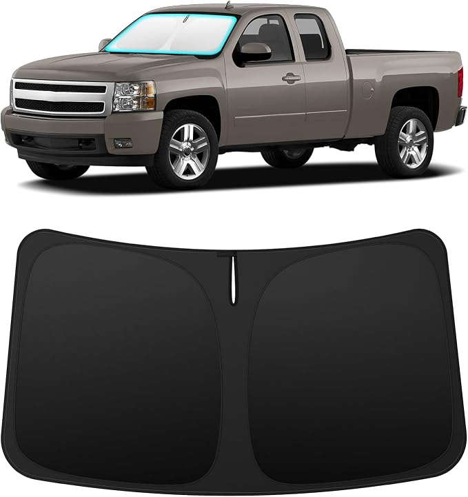 INSAUTO Custom Fit Windshield Sun Shade Accessories for Chevrolet/Chevy Silverado/GMC Sierra 2007-2013, Foldable Front Window Sunshade, UV & Heat Reflector, Keeps Interior Cool, Includes Storage Bag
