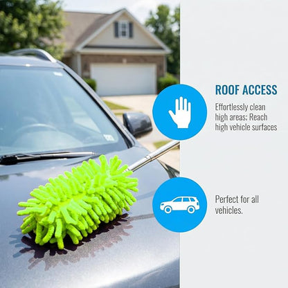 2PCS Car Interior Duster with Extension Pole, 9.45" to 28.35" Microfiber Soft Vehicle Dash Dusting Detailing Wash Brushes, Automotive Dash Cleaning Tool, Universal for SUV RV Truck (Green)