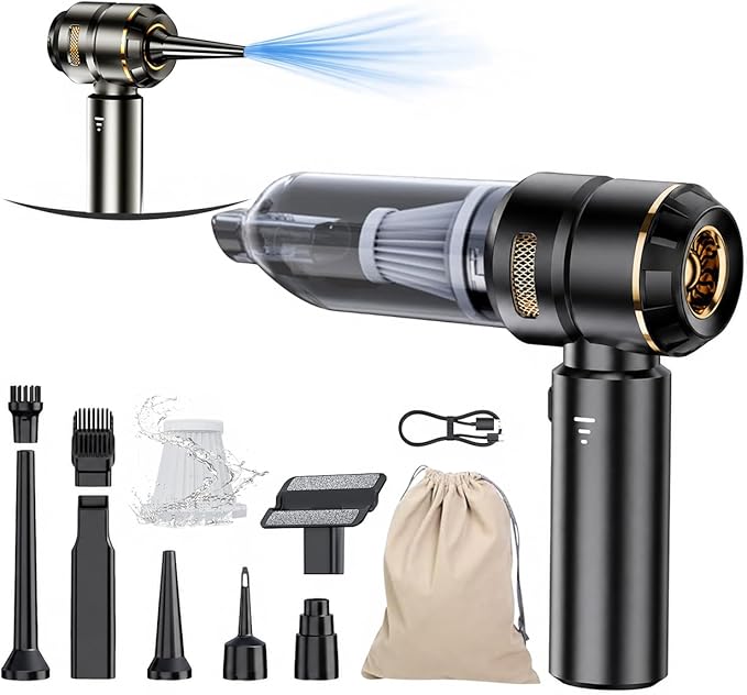 houscly Car Vacuum Portable Cordless 20000PA High Power 4-in-1 Compressed Air Duster & Air Blower & Pump Hand Held Vacuum with Brushless Motor for Car, Home, Office,Camping Ideal Gifts for Men & Women