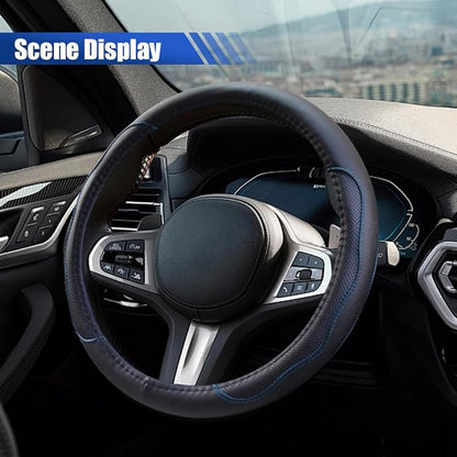 Car Steering Wheel Cover, 15 Inch Leather Anti-Slip Breathable Automotive Steering Wheel Protector, Universal Heat Resistant Vehicle Interior Accessories Cars, SUVs, Trucks(BlackBlue)