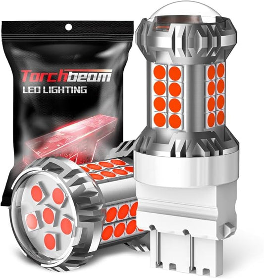 Torchbeam Newly Upgraded 3157 Red LED Bulb, LED Brake Tail Light Bulbs, 600% Brighter 3056 3057 4057 4157 3457 Brake Stop High Mount Stop Tail Taillights with HD Lens for Cars, Non-polarity, 2 Pack
