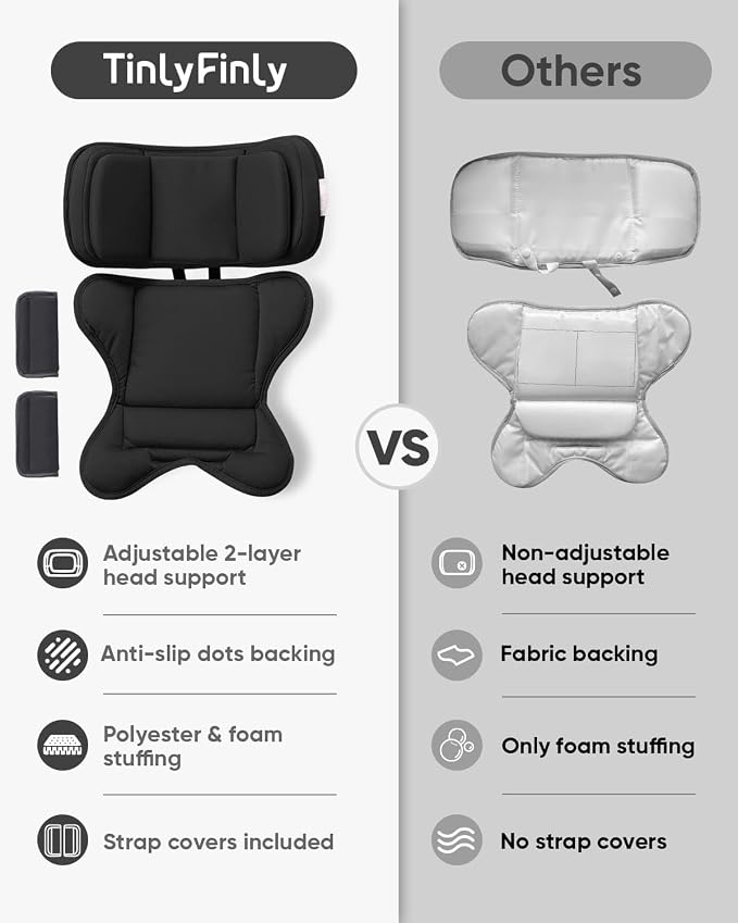 TinlyFinly Infant Insert Compatible with Doona, Graco, Britax, Chicco, Evenflo Car Seat, Adjustable Baby Head Body Support Cushion for Newborn to Toddler, Fits Infant Car Seat and Stroller (Black)