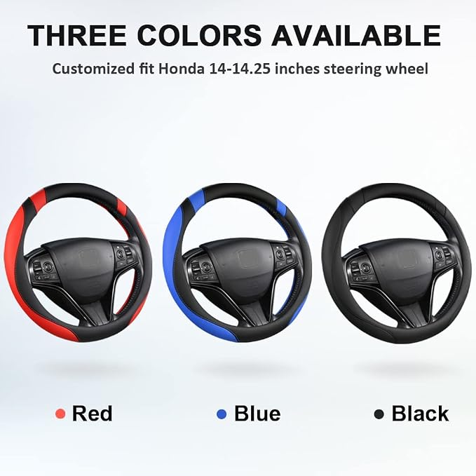 West Llama Customized Auto Car Steering Wheel Cover for Honda Civic, CR-Z, Insight, S2000, 14" - 14.25" (Black-Small Size)