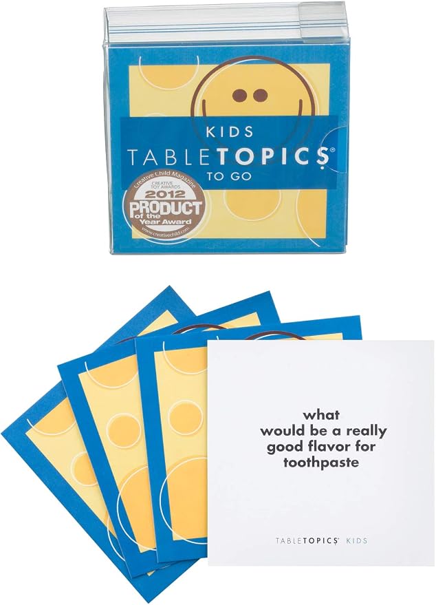TableTopics Kids to Go Question Game with Conversation Cards for Kids - 40 Conversation Starters for Families to Play at the Dinner Table, Family Game Night, & Road Trips