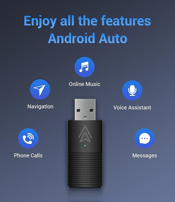 Android Auto Wireless Adapter for Factory Wired Auto Cars from 2016, Mini Android Auto Adapter Converts Wired to Wireless Car Play Dongle to USB& USB-C, Plug & Play, Online Update (Black)