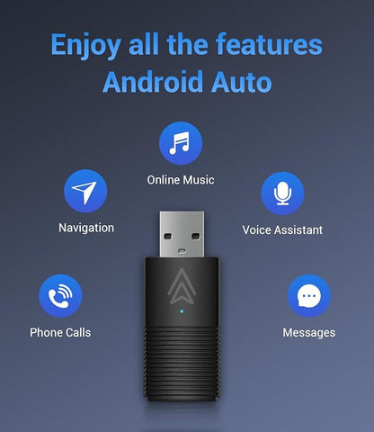 Android Auto Wireless Adapter for Factory Wired Auto Cars from 2016, Mini Android Auto Adapter Converts Wired to Wireless Car Play Dongle to USB& USB-C, Plug & Play, Online Update (Black)