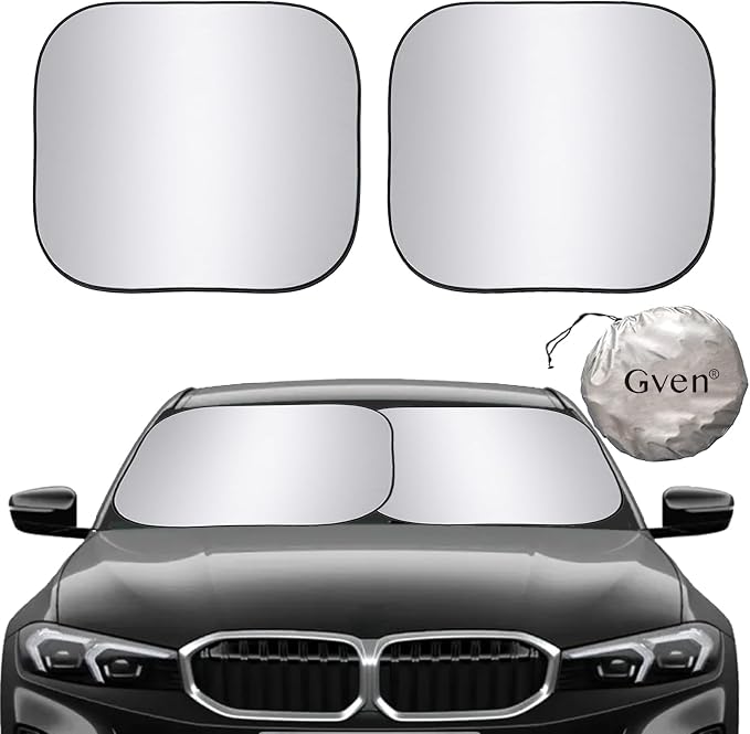 GVEN Windshield Sun Shade Car Sunshade Truck Accessories Large-Size Front Window Shades Windshield Cover Visor for Full-Size MPVs, Vans, Trucks, SUVs, Tesla (Silver, L)