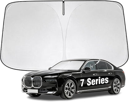 Windshield Sun Shade for BMW 7 Series 2001-2026 Sunshade 300T Windshield Cover Shield Protector Blocks UV Rays Custom Fit 7 Series Front Window Shade Windshield Accessories Keep Cool Foldable