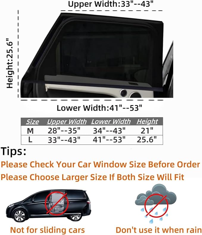 2Pack Mesh Car Window Cover 34" to 43", Window Screen Side Window Car Sun Shade for Camping Overnight Sleeping Baby Feeding, Fit for Most SUVs