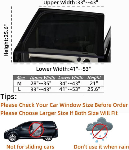 2Pack Mesh Car Window Cover 34" to 43", Window Screen Side Window Car Sun Shade for Camping Overnight Sleeping Baby Feeding, Fit for Most SUVs