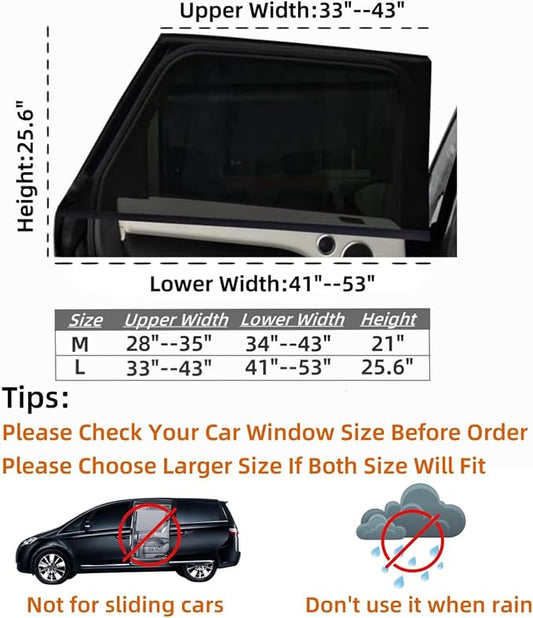 2Pack Mesh Car Window Cover 34" to 43", Window Screen Side Window Car Sun Shade for Camping Overnight Sleeping Baby Feeding, Fit for Most SUVs