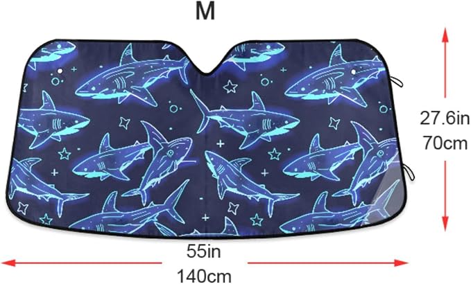 Cute Sharks Blue Windshield Sunshade Car Sun Shade Blocks UV Rays Visor Protector Accordion Folding Sun Reflector Auto Sunshade for Truck SUV