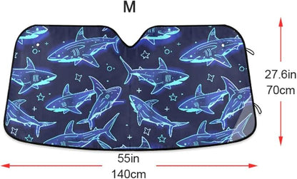Cute Sharks Blue Windshield Sunshade Car Sun Shade Blocks UV Rays Visor Protector Accordion Folding Sun Reflector Auto Sunshade for Truck SUV