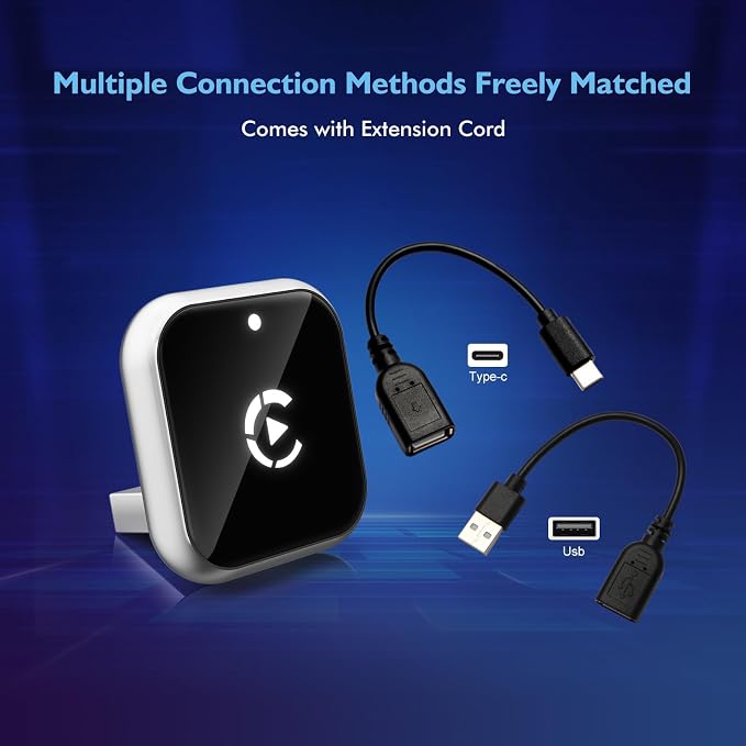 Mini L-Type & Ultra-Thin Wireless CarPlay Adapter, 2026 Upgraded Bluetooth Adapter, Plug and Play for iPhone, No Delay, Compatible with iOS 10+ & iPhone 6+, USB/Type C
