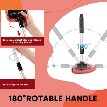 Car Window Cleaner, Car Cleanser Brush, Car Accessories Car Cleaning Supplies Tools, Car Cleaning Kit with Extendable Handle, Microfiber Cloth, Spray Bottle, Fits All Cars (Red)