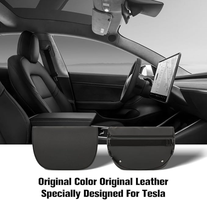 HOPON 2025 Upgrade Headrest Pillow for Tesla Model 3 Model Y with Adjustable Strap,Fits All Vehicles,Car Neck Pillow with Leather,for Head,Neck,Shoulders,Multipurpose,Car Accessories 1 Pack (Black)