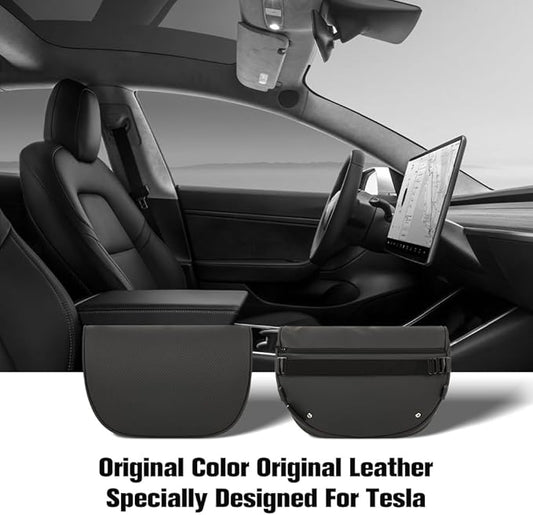 HOPON 2025 Upgrade Headrest Pillow for Tesla Model 3 Model Y with Adjustable Strap,Fits All Vehicles,Car Neck Pillow with Leather,for Head,Neck,Shoulders,Multipurpose,Car Accessories 1 Pack (Black)