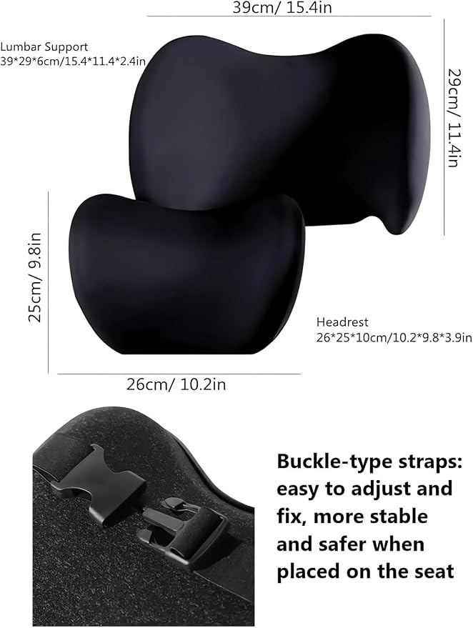 Car Headrest & Lumbar Support Cushion Ergonomic Car Seat Neck Back Rest Pillows Orthopedic Memory Foam Head Rest and Lower Lumbar Support Pillow Set Backrest Driving Seat Office Chair Support (Brown)