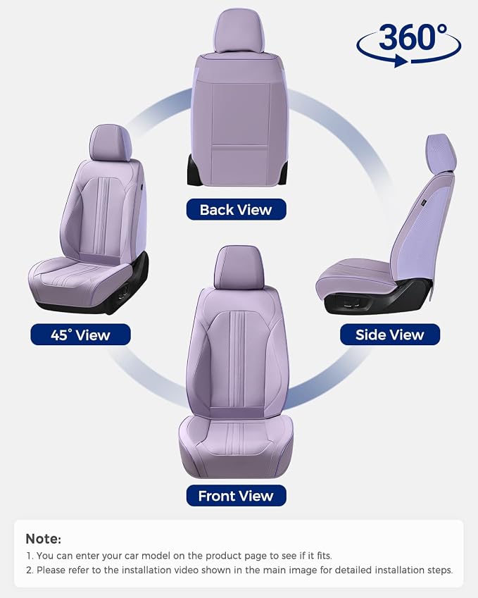 Huidasource Purple Seat Covers, Luxury Faux Leather Car Seat Covers, Velcro Adjustable, with Airbags, Child Seat, Perforation Cooling＆Heating, Universal Fit for Most Cars, Vans, Trucks, SUVs, Purple