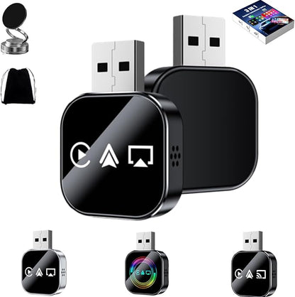 3-in-1 Car Adapter (2026 Model), Carplay Wireles Adapter, Mini Size, Compatible with Apple Carplay, Android Auto & Mirror Link, Plug & Play, Fast Response & Stable Connection (A, for iPhone)