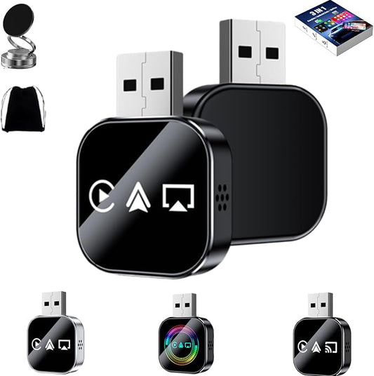 3-in-1 Car Adapter (2026 Model), Carplay Wireles Adapter, Mini Size, Compatible with Apple Carplay, Android Auto & Mirror Link, Plug & Play, Fast Response & Stable Connection (A, for iPhone)