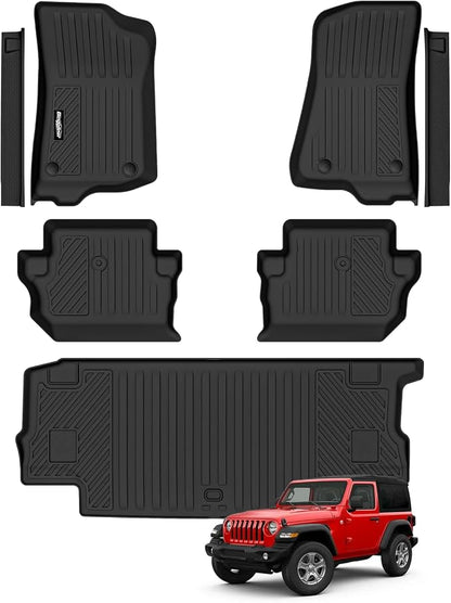 Floor Mats for 2018-2026 Jeep Wrangler JL 2-Door, Trunk Mat & Door Sill Guard All Weather TPE Protector for Jeep Wrangler JL 2-Door Accessories