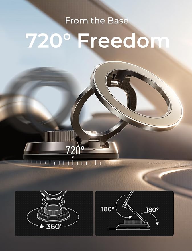 LISEN Suction Phone Mount for Vacuum [All-Metal & Nano Gel 98+LBS Suction] 360 Adjustable Vacuum Magnetic Phone Holder for Car, for Magsafe Car Mount for iPhone 17 Pro Max 16 15 14 13 12 &Dash Covers | Car Mount for iPhone [All Aero Metal] Phone Mount ...