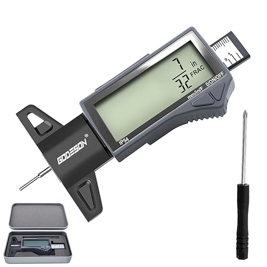 GODESON Digital Tire Tread Depth Gauge - IP54 Waterproof, 2.5" LCD Screen, 3 Modes (Fraction/Inch/MM), 1" Range, Auto-Off, Tire Wear Measure Gauge Tool 32nds for Car, Truck & SUV Tires