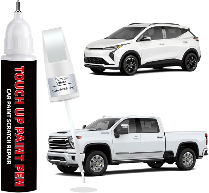 Summit White(GAZ/WA8624) Car Touch Up Paint for Chevy 2-in-1 Car Scratch Repair Pen with Fine Tip&Brush, DIY Color-Code Matched Auto Paint for Small Rock Chips Door Scratches Paint Nicks Bumper Marks