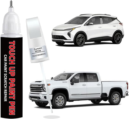 Summit White(GAZ/WA8624) Car Touch Up Paint for Chevy 2-in-1 Car Scratch Repair Pen with Fine Tip&Brush, DIY Color-Code Matched Auto Paint for Small Rock Chips Door Scratches Paint Nicks Bumper Marks
