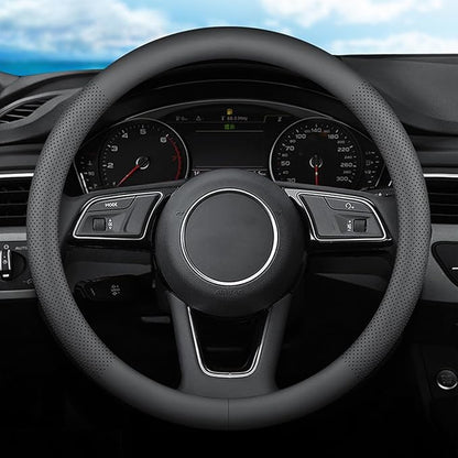 XHRING Car Steering Wheel Cover for Mazda CX5/CX-5 CX50/CX-50 CX3/CX-3 CX30/CX-30 CX9/CX-9 Mazda 3 Mazda 5 Mazda 6 MX-5 Miata CX-7 RX-8 GS GT Sport Touring Accessories, 2026 Black Leather 14 1/2"-15"