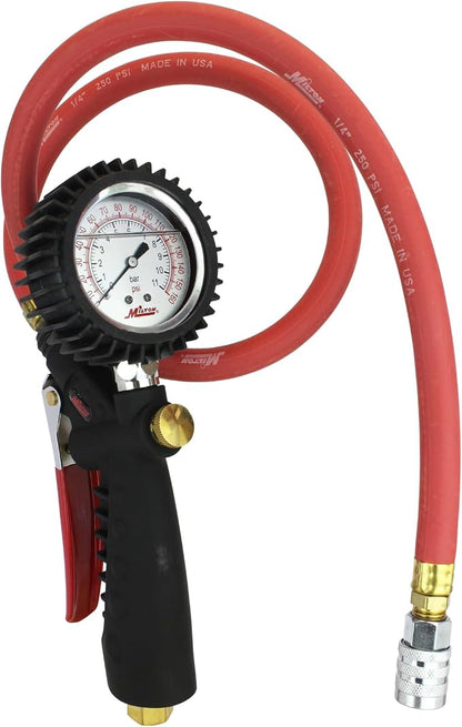 Milton Pro Analog Tire Pistol Grip Inflator with Pressure Gauge, 36" Hose Kwik-Grip Safety Air Chuck, Made In USA 160 PSI