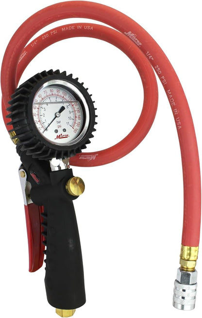 Milton Pro Analog Tire Pistol Grip Inflator with Pressure Gauge, 36" Hose Kwik-Grip Safety Air Chuck, Made In USA 160 PSI