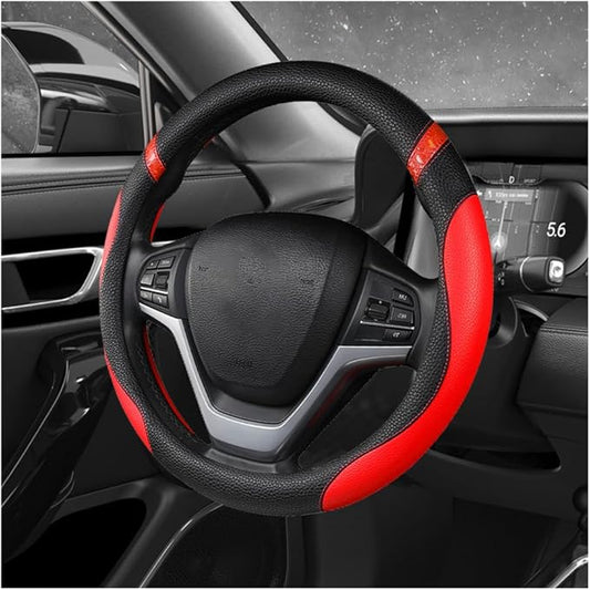 Car Steering Wheel Cover, 15 Inch Premium Leather Breathable Non-Slip Wheels Wrap, Universal Auto Comfortable Steering Wheel Protector for SUV Truck Van, Car Accessories (Red)