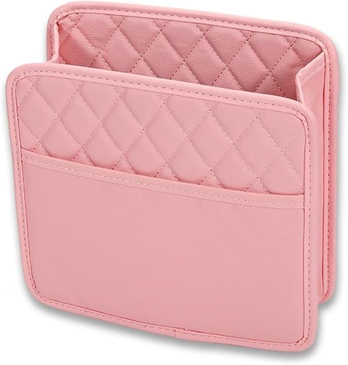 Car Seat Back Organizer, PU Leather Vehicle Backseat Hanging Storage Pocket, Multipurpose Auto Travel Essentials Accessories for Kids & Adults, Universal for Most Cars (Pink)